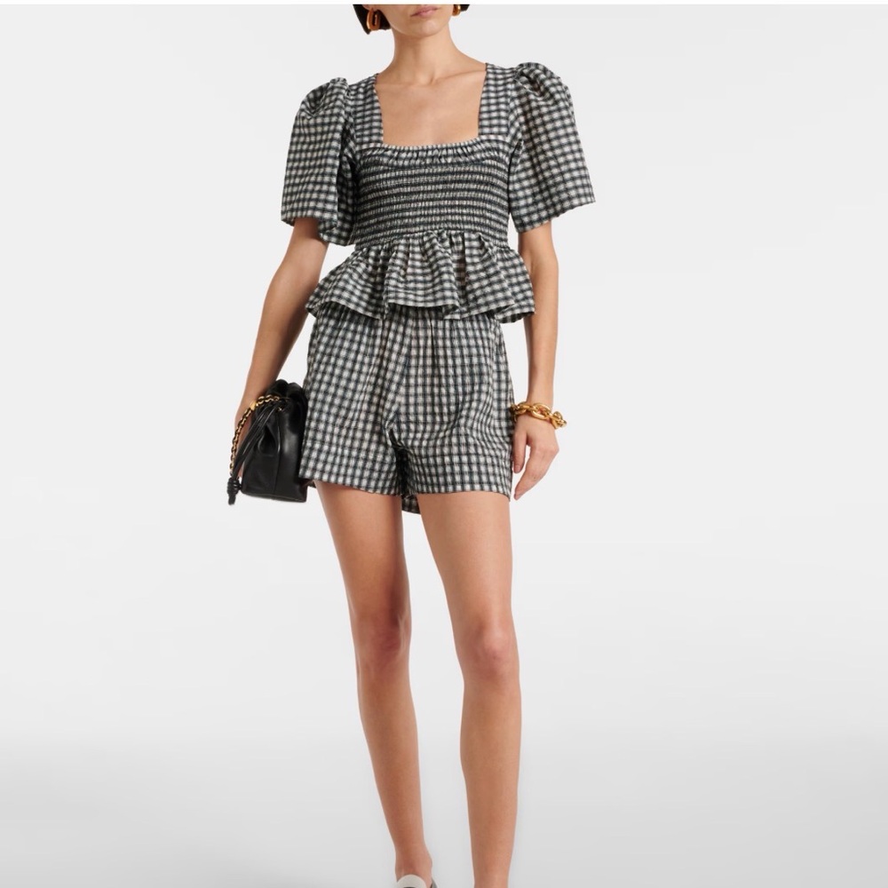 Ganni NWT 10 L 42 seersucker plaid shorts loose comfy gingham flattering